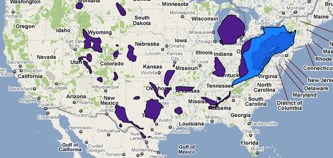 Shale gas plays with Utica in blue