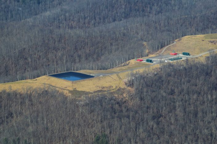 Freshwater Impoundment and Hydraulically Fractured Well Pad in Wetzel County, West Virginia, Winter, 2018