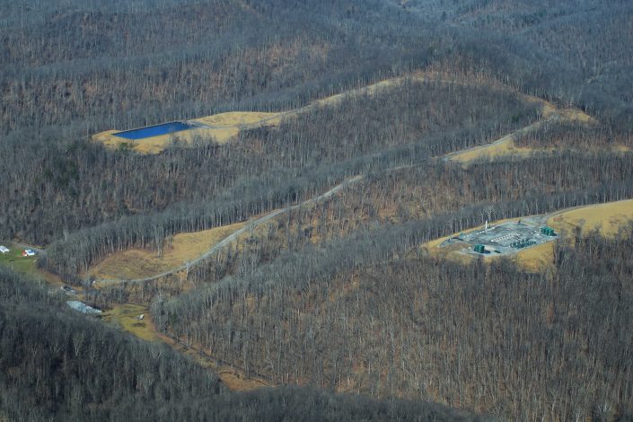 Freshwater Impoundment and Hydraulically Fractured Well Pad in Wetzel County, West Virginia, Winter, 2018