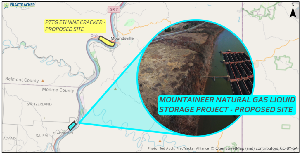 Drone photo of mountaineer ngl site over map